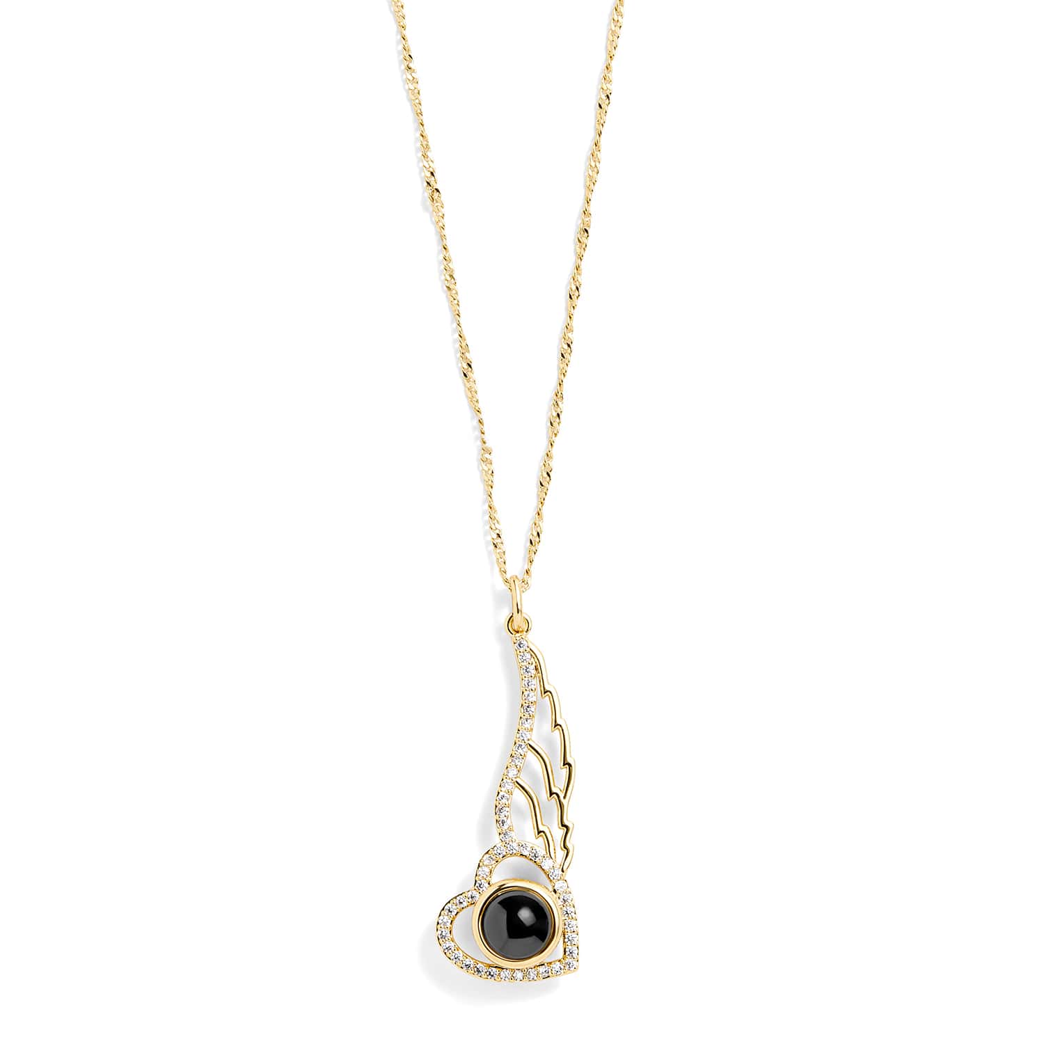 Personalized Pavé Angel Wing Photo Necklace