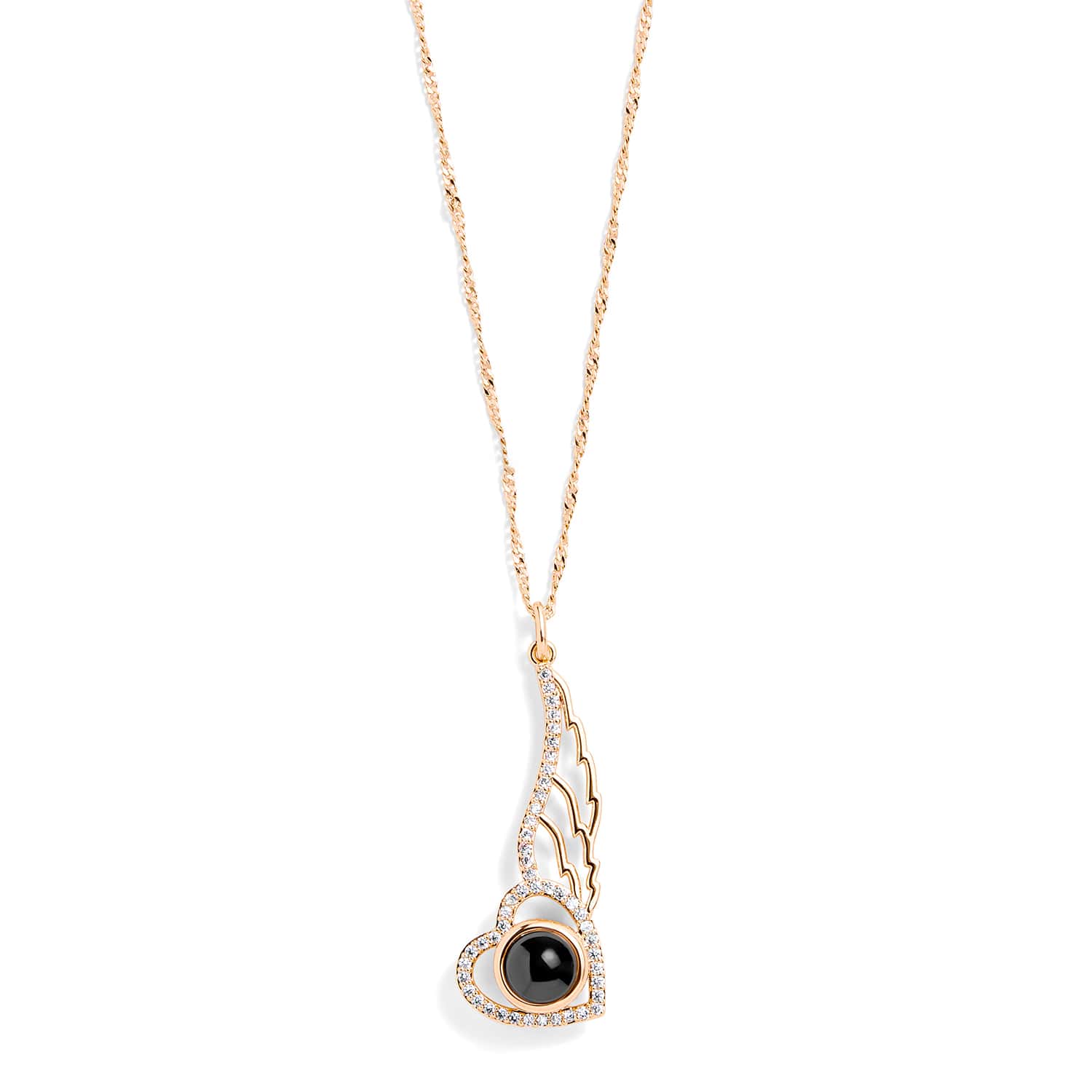 Personalized Pavé Angel Wing Photo Necklace